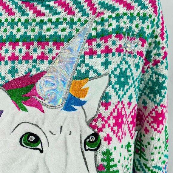 Blizzard Bay Rainbow Unicorn Holiday Sweater Unisex Large - Picture 3 of 8